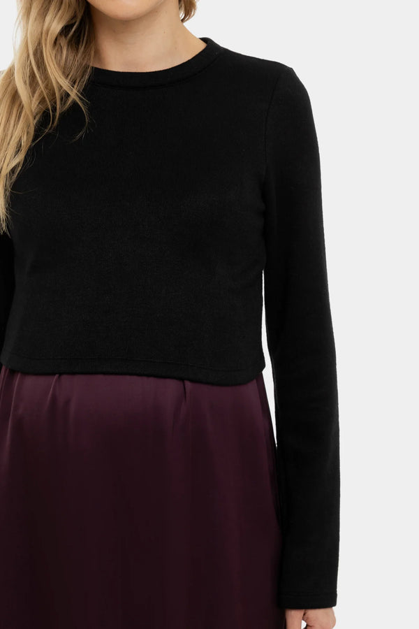 Σατέν φόρεμα με πουλόβερ εγκυμοσύνης και θηλασμό - μπορντό - - soonMAMA - Η σωστή προσθήκη στην κομψή και άνετη εγκυμοσύνη! - Παλτά για έγκυες