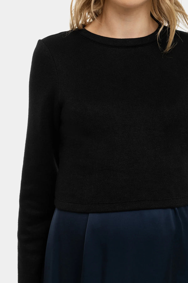 Σατέν φόρεμα με πουλόβερ εγκυμοσύνης και θηλασμό - σκούρο μπλε - - soonMAMA - Η σωστή προσθήκη στην κομψή και άνετη εγκυμοσύνη! - Παλτά για έγκυες