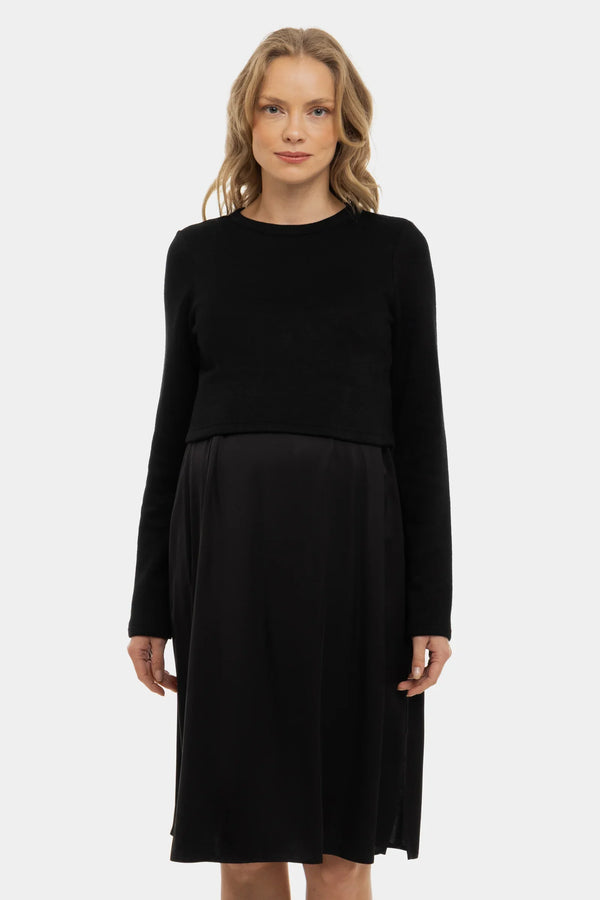 Σατέν φόρεμα με πουλόβερ εγκυμοσύνης και θηλασμό - μαύρος - - soonMAMA - Η σωστή προσθήκη στην κομψή και άνετη εγκυμοσύνη! - Παλτά για έγκυες