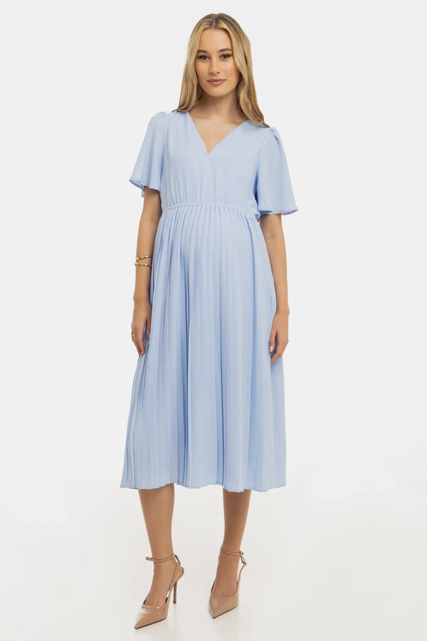 Επίσημο πλισέ φόρεμα εγκυμοσύνης – γαλάζιο - - soonMAMA - Η σωστή προσθήκη στην κομψή και άνετη εγκυμοσύνη! - Παλτά για έγκυες