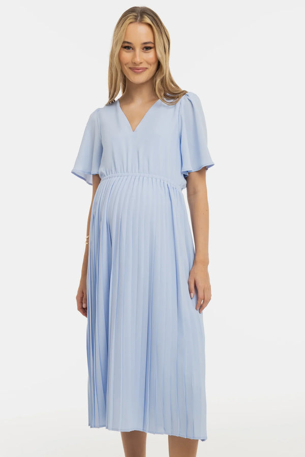 Επίσημο πλισέ φόρεμα εγκυμοσύνης – γαλάζιο - - soonMAMA - Η σωστή προσθήκη στην κομψή και άνετη εγκυμοσύνη! - Παλτά για έγκυες