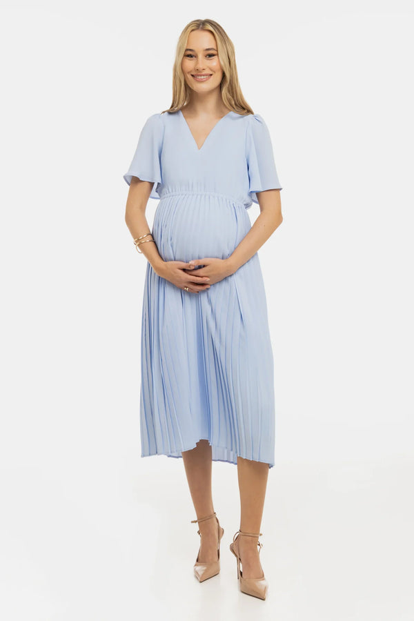 Επίσημο πλισέ φόρεμα εγκυμοσύνης – γαλάζιο