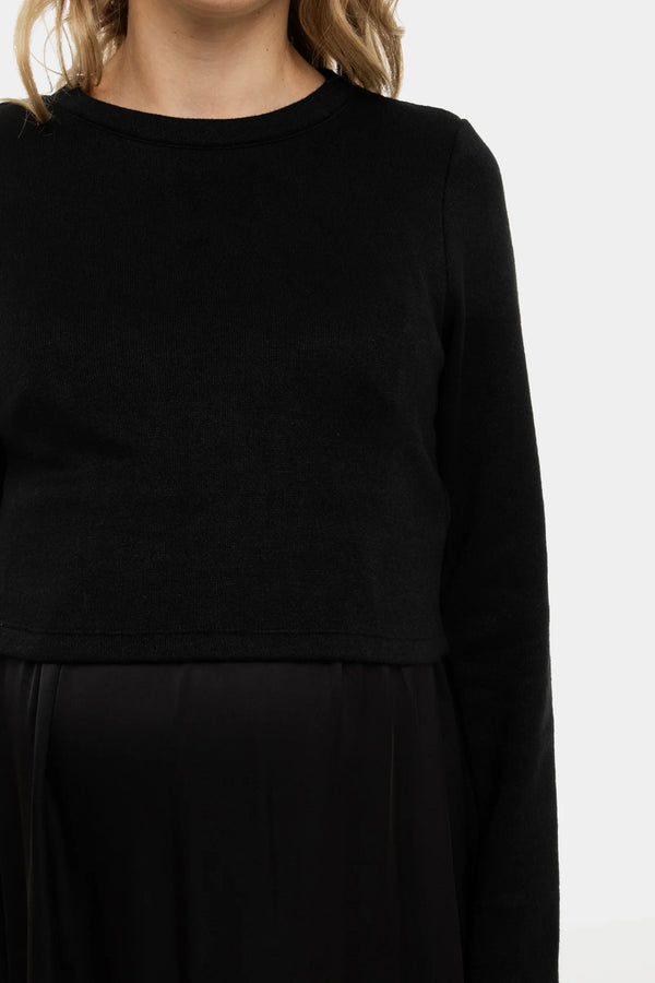 Σατέν φόρεμα με πουλόβερ εγκυμοσύνης και θηλασμό - μαύρος - - soonMAMA - Η σωστή προσθήκη στην κομψή και άνετη εγκυμοσύνη! - Παλτά για έγκυες