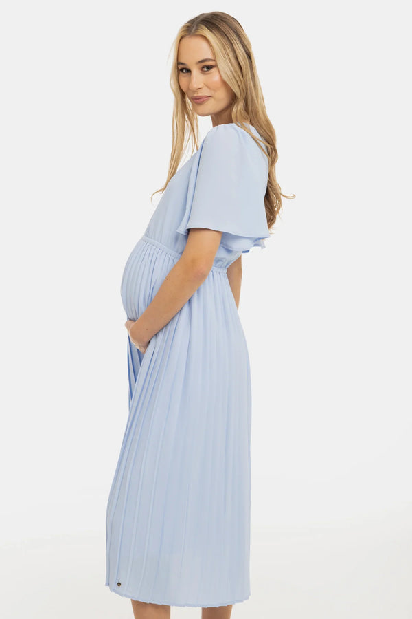 Επίσημο πλισέ φόρεμα εγκυμοσύνης – γαλάζιο - - soonMAMA - Η σωστή προσθήκη στην κομψή και άνετη εγκυμοσύνη! - Παλτά για έγκυες