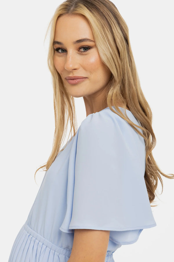 Επίσημο πλισέ φόρεμα εγκυμοσύνης – γαλάζιο - - soonMAMA - Η σωστή προσθήκη στην κομψή και άνετη εγκυμοσύνη! - Παλτά για έγκυες