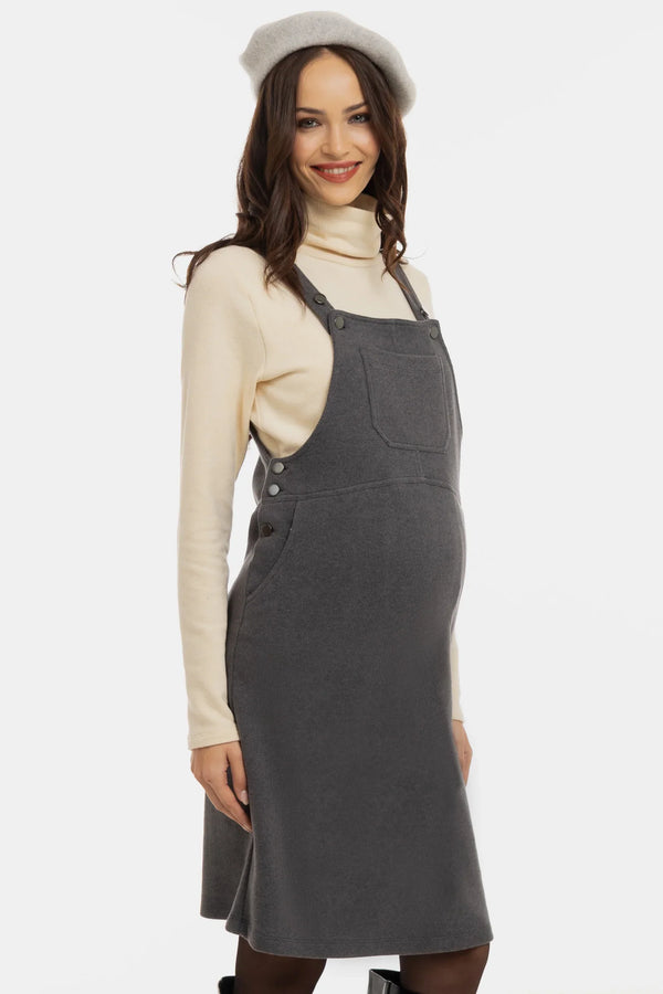 Πλεκτό φόρεμα σαλοπέτα εγκυμοσύνης και θηλασμού – γκρί - - soonMAMA - Η σωστή προσθήκη στην κομψή και άνετη εγκυμοσύνη! - Παλτά για έγκυες