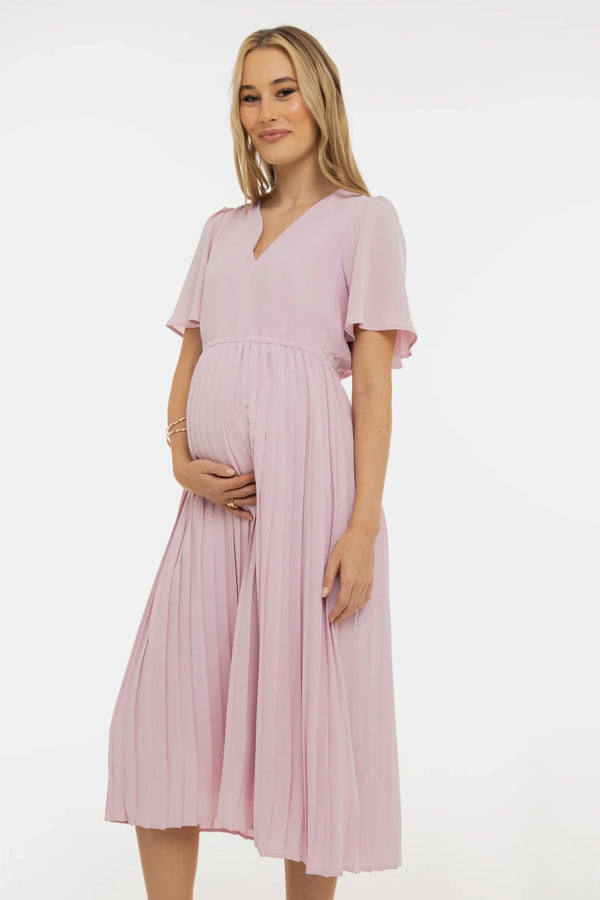 Επίσημο πλισέ φόρεμα εγκυμοσύνης – ανοιχτό ροζ - - soonMAMA - Η σωστή προσθήκη στην κομψή και άνετη εγκυμοσύνη! - Παλτά για έγκυες