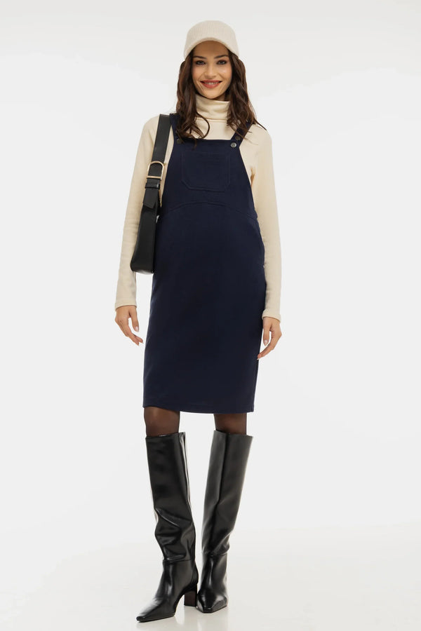 Πλεκτό φόρεμα σαλοπέτα εγκυμοσύνης και θηλασμού – σκούρο μπλε - - soonMAMA - Η σωστή προσθήκη στην κομψή και άνετη εγκυμοσύνη! - Παλτά για έγκυες