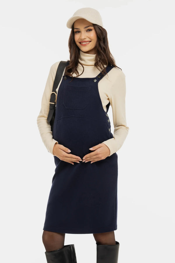 Πλεκτό φόρεμα σαλοπέτα εγκυμοσύνης και θηλασμού – σκούρο μπλε - - soonMAMA - Η σωστή προσθήκη στην κομψή και άνετη εγκυμοσύνη! - Παλτά για έγκυες