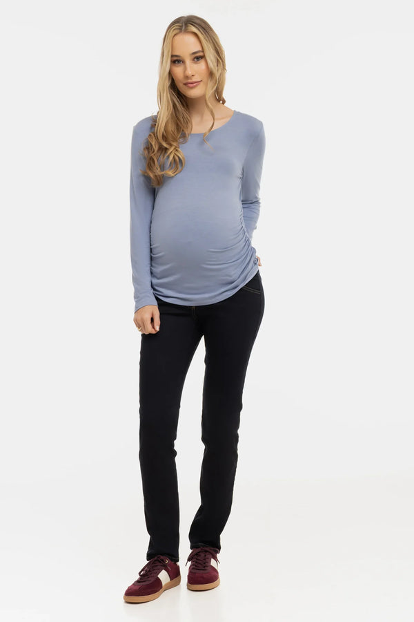 Απαλό μπλουζά εγκυμοσύνης με σούρες από modal – μπλε - - soonMAMA - Η σωστή προσθήκη στην κομψή και άνετη εγκυμοσύνη! - Παλτά για έγκυες