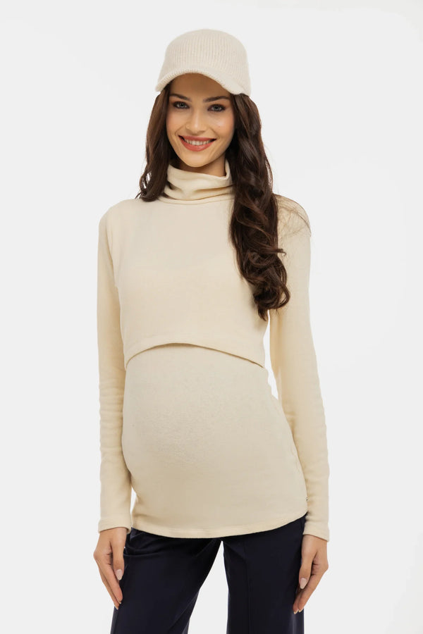 Βαμβακερή πουλόβερ εγκυμοσύνης και θηλασμού – εκρού - - soonMAMA - Η σωστή προσθήκη στην κομψή και άνετη εγκυμοσύνη! - Παλτά για έγκυες