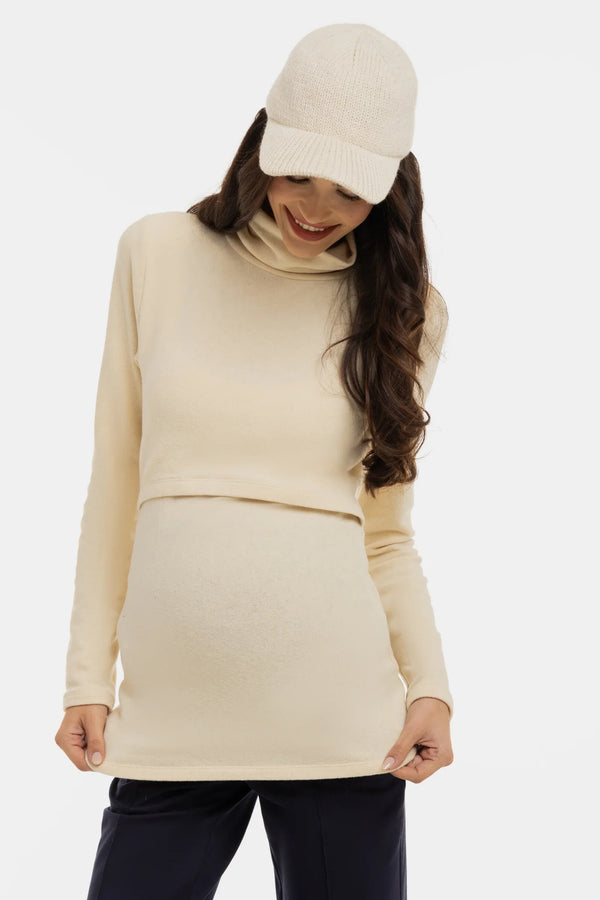 Βαμβακερή πουλόβερ εγκυμοσύνης και θηλασμού – εκρού - - soonMAMA - Η σωστή προσθήκη στην κομψή και άνετη εγκυμοσύνη! - Παλτά για έγκυες