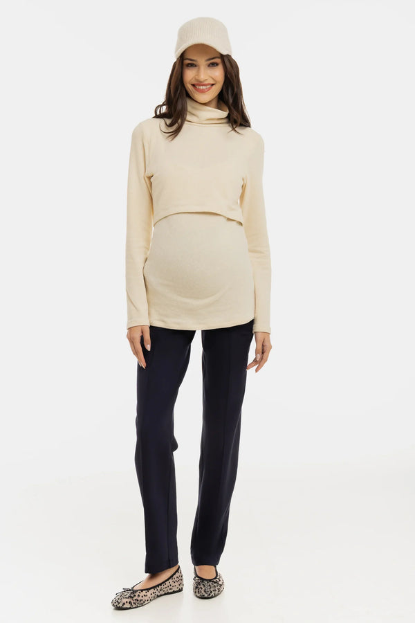 Κομψό παντελόνι εγκυμοσύνης από ζέρσεϊ – σκούρο μπλε - - soonMAMA - Η σωστή προσθήκη στην κομψή και άνετη εγκυμοσύνη! - Παλτά για έγκυες