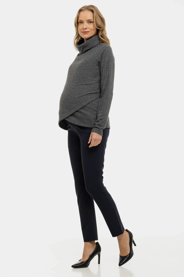 Σκούρο γκρι πλεκτό πουλόβερ εγκυμοσύνης και θηλασμού - - soonMAMA - Η σωστή προσθήκη στην κομψή και άνετη εγκυμοσύνη! - Παλτά για έγκυες