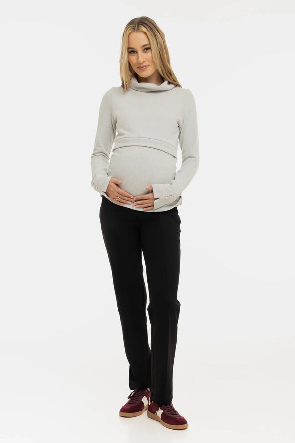 Κομψό παντελόνι εγκυμοσύνης από ζέρσεϊ – μαύρο - - soonMAMA - Η σωστή προσθήκη στην κομψή και άνετη εγκυμοσύνη! - Παλτά για έγκυες