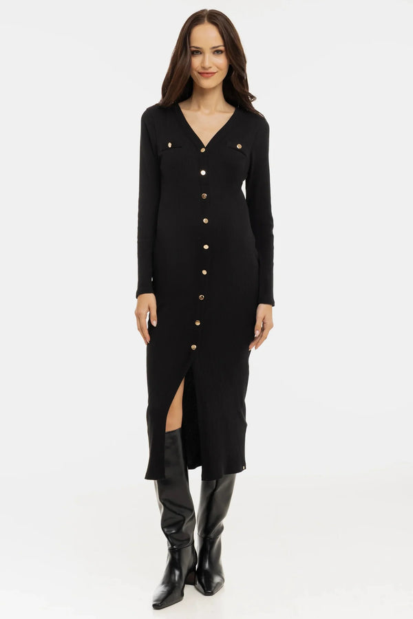 Ριπ βαμβακερό φόρεμα εγκυμοσύνης και θηλασμού – μαύρο - - soonMAMA - Η σωστή προσθήκη στην κομψή και άνετη εγκυμοσύνη! - Παλτά για έγκυες