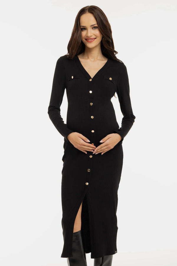 Ριπ βαμβακερό φόρεμα εγκυμοσύνης και θηλασμού – μαύρο - - soonMAMA - Η σωστή προσθήκη στην κομψή και άνετη εγκυμοσύνη! - Παλτά για έγκυες