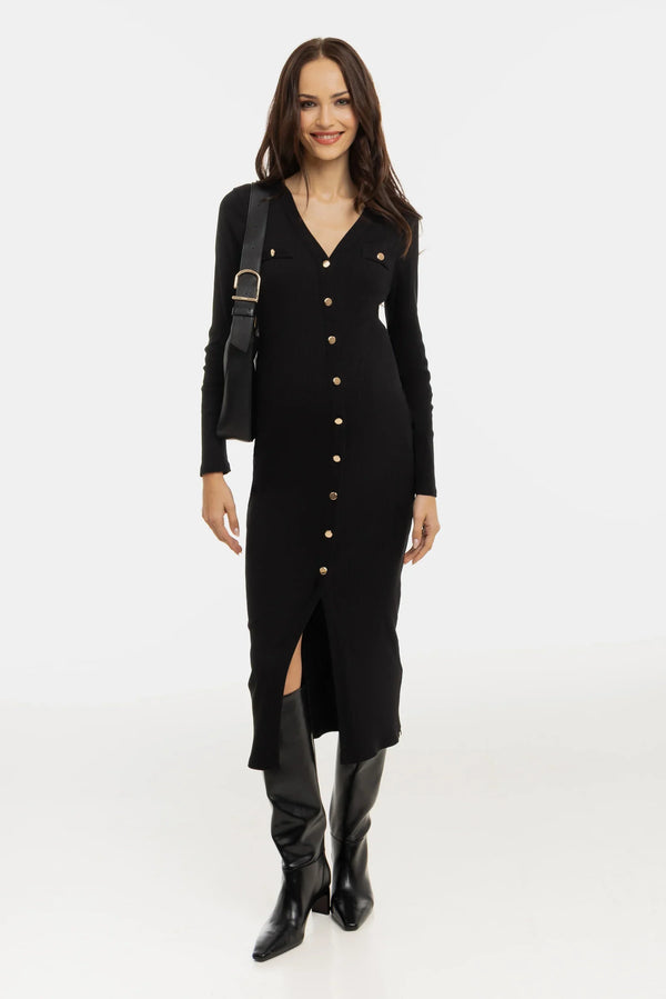 Ριπ βαμβακερό φόρεμα εγκυμοσύνης και θηλασμού – μαύρο - - soonMAMA - Η σωστή προσθήκη στην κομψή και άνετη εγκυμοσύνη! - Παλτά για έγκυες