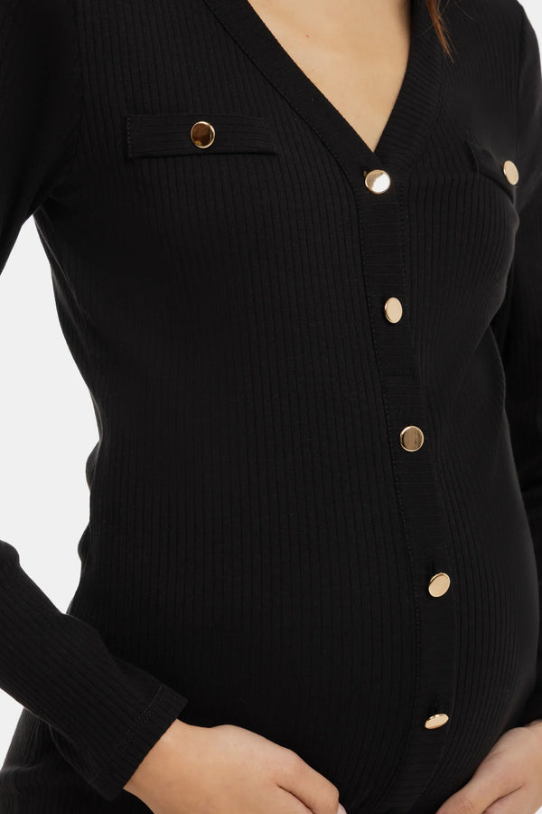 Ριπ βαμβακερό φόρεμα εγκυμοσύνης και θηλασμού – μαύρο - - soonMAMA - Η σωστή προσθήκη στην κομψή και άνετη εγκυμοσύνη! - Παλτά για έγκυες