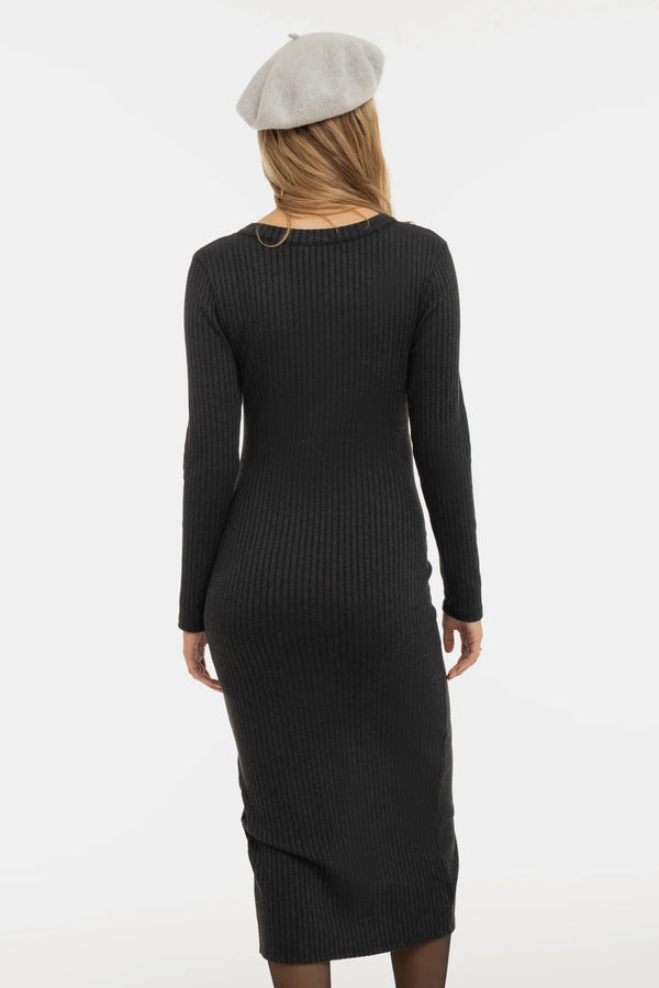 Πλεκτό φόρεμα εγκυμοσύνης και θηλασμού με κουμπιά – ανθρακί - - soonMAMA - Η σωστή προσθήκη στην κομψή και άνετη εγκυμοσύνη! - Παλτά για έγκυες