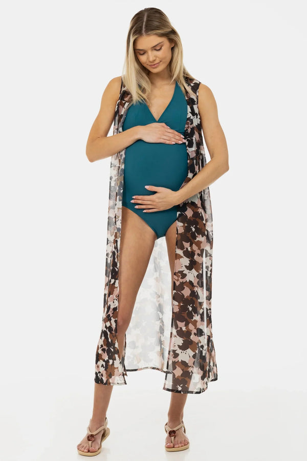 Καφτάνι εγκυμοσύνης από σιφόν με φλοράλ σχέδιο - - soonMAMA - Η σωστή προσθήκη στην κομψή και άνετη εγκυμοσύνη! - Παλτά για έγκυες