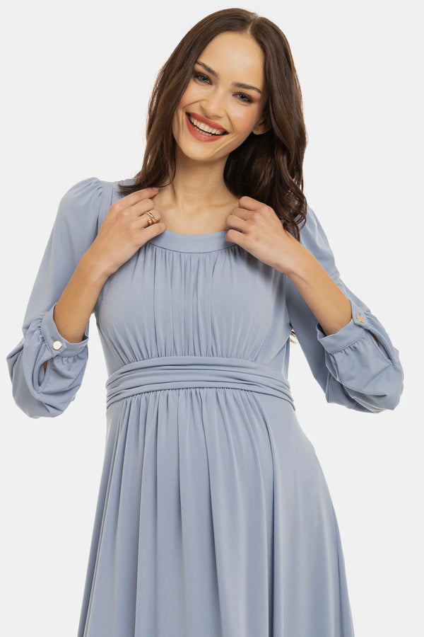 Κομψό φόρεμα εγκυμοσύνης με σούρες - παστέλ μπλε