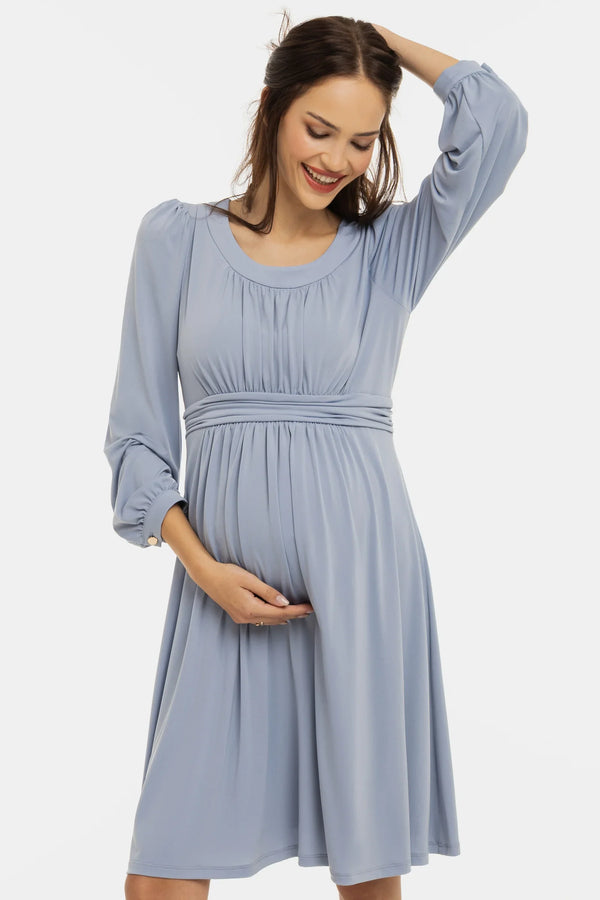 Κομψό φόρεμα εγκυμοσύνης με σούρες - παστέλ μπλε
