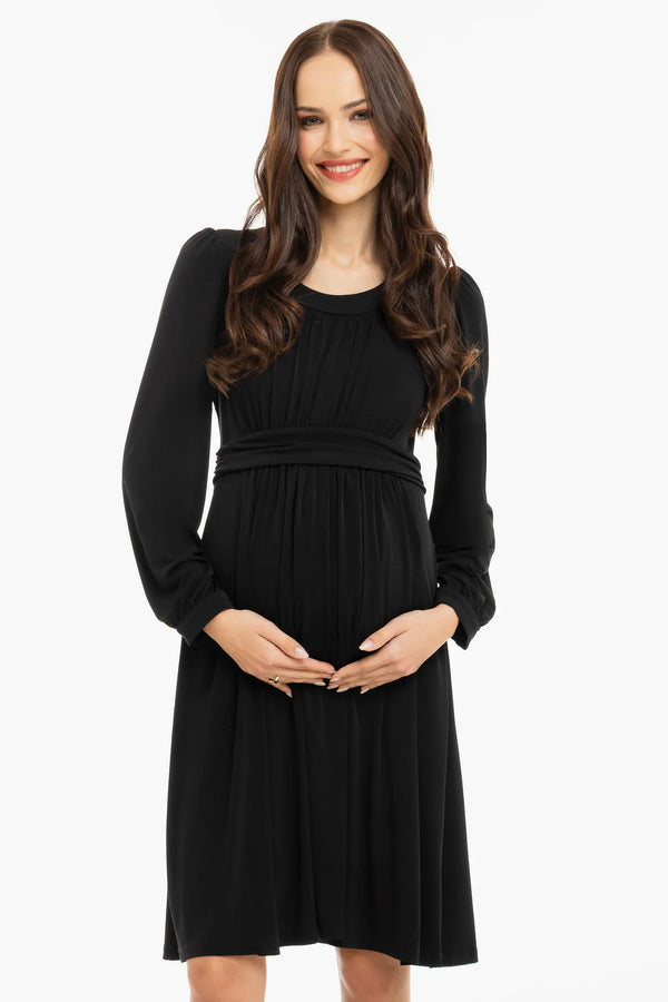 Κομψό φόρεμα εγκυμοσύνης με σούρες - μαύρο - - soonMAMA - Η σωστή προσθήκη στην κομψή και άνετη εγκυμοσύνη! - Παλτά για έγκυες