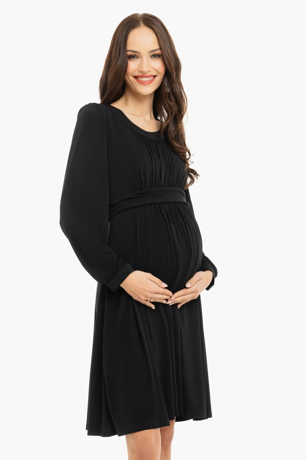 Κομψό φόρεμα εγκυμοσύνης με σούρες - μαύρο - - soonMAMA - Η σωστή προσθήκη στην κομψή και άνετη εγκυμοσύνη! - Παλτά για έγκυες