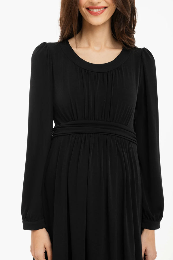 Κομψό φόρεμα εγκυμοσύνης με σούρες - μαύρο - - soonMAMA - Η σωστή προσθήκη στην κομψή και άνετη εγκυμοσύνη! - Παλτά για έγκυες