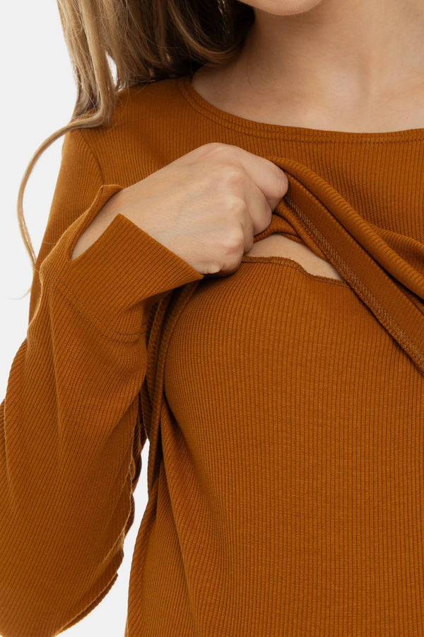 Ριπ βαμβακερό φόρεμα εγκυμοσύνης και θηλασμού - καραμέλα