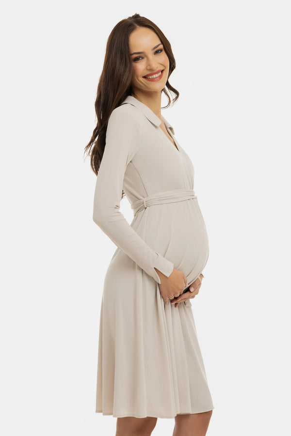 Αέρινο φόρεμα εγκυμοσύνης και θηλασμού με σταυρωτό μπροστινό μέρος – μπεζ