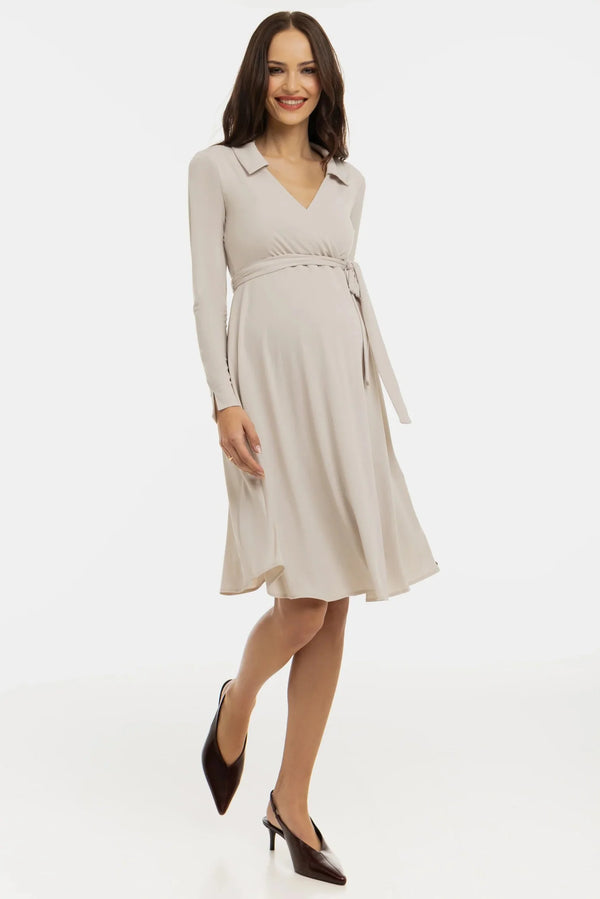 Αέρινο φόρεμα εγκυμοσύνης και θηλασμού με σταυρωτό μπροστινό μέρος – μπεζ