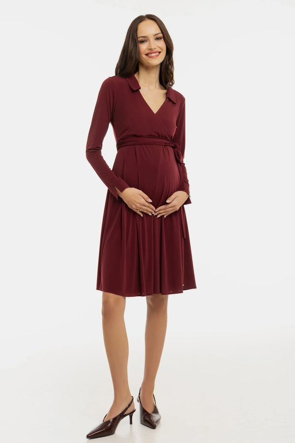 Αέρινο φόρεμα εγκυμοσύνης και θηλασμού με σταυρωτό μπροστινό μέρος – μπορντό - - soonMAMA - Η σωστή προσθήκη στην κομψή και άνετη εγκυμοσύνη! - Παλτά για έγκυες