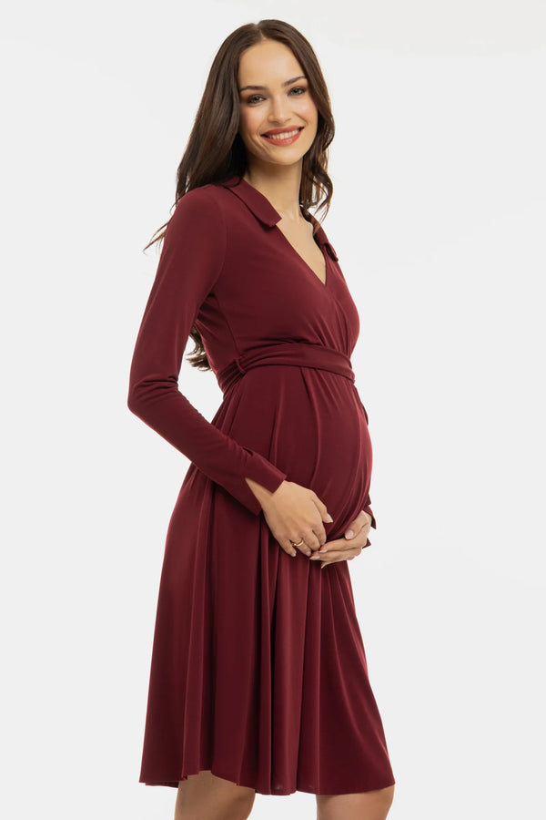 Αέρινο φόρεμα εγκυμοσύνης και θηλασμού με σταυρωτό μπροστινό μέρος – μπορντό
