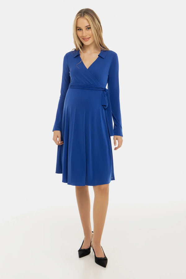 Αέρινο φόρεμα εγκυμοσύνης και θηλασμού με σταυρωτό μπροστινό μέρος – μπλε - - soonMAMA - Η σωστή προσθήκη στην κομψή και άνετη εγκυμοσύνη! - Παλτά για έγκυες