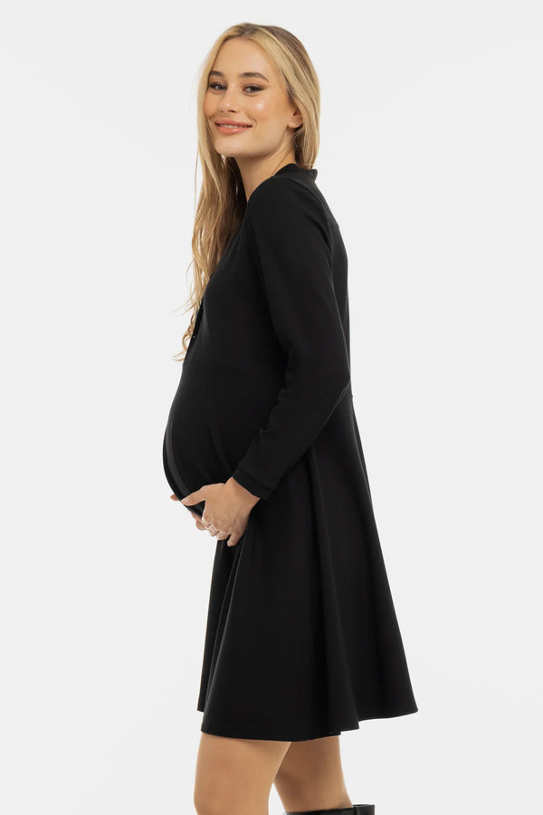 Ελαστικό φόρεμα με κουμπιά τύπου τικ-τακ - μαύρο
