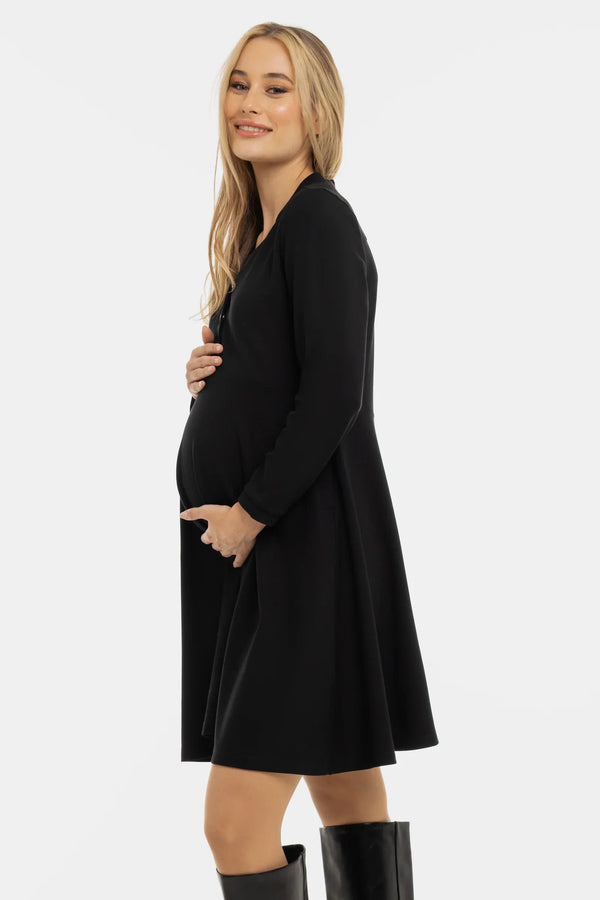 Ελαστικό φόρεμα με κουμπιά τύπου τικ-τακ - μαύρο