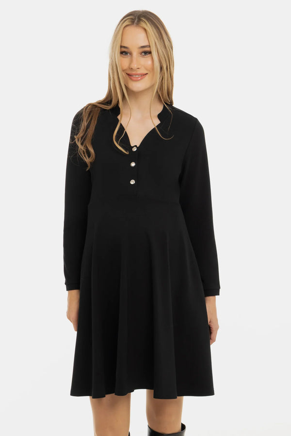 Ελαστικό φόρεμα με κουμπιά τύπου τικ-τακ - μαύρο