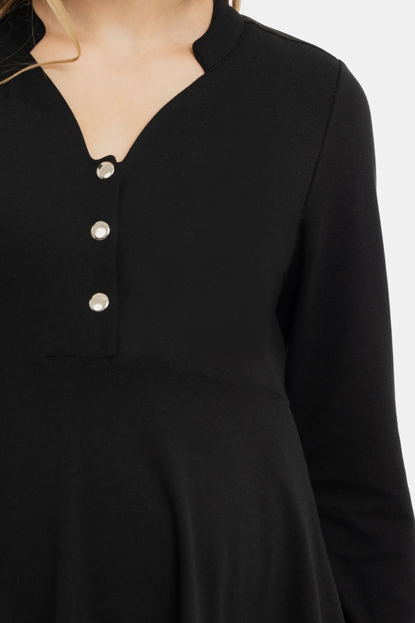 Ελαστικό φόρεμα με κουμπιά τύπου τικ-τακ - μαύρο