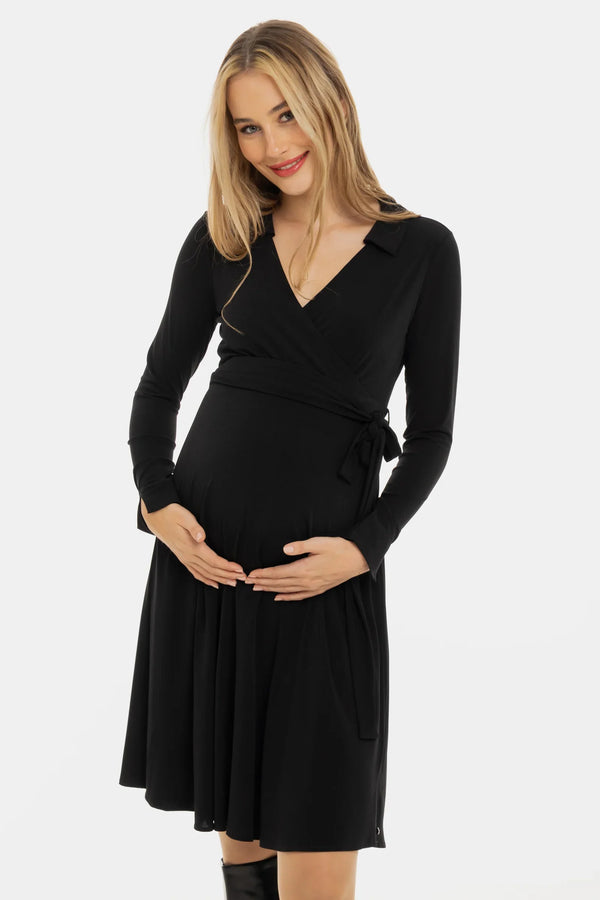 Αέρινο φόρεμα εγκυμοσύνης και θηλασμού με σταυρωτό μπροστινό μέρος – μαύρο - - soonMAMA - Η σωστή προσθήκη στην κομψή και άνετη εγκυμοσύνη! - Παλτά για έγκυες