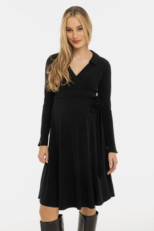 Αέρινο φόρεμα εγκυμοσύνης και θηλασμού με σταυρωτό μπροστινό μέρος – μαύρο - - soonMAMA - Η σωστή προσθήκη στην κομψή και άνετη εγκυμοσύνη! - Παλτά για έγκυες