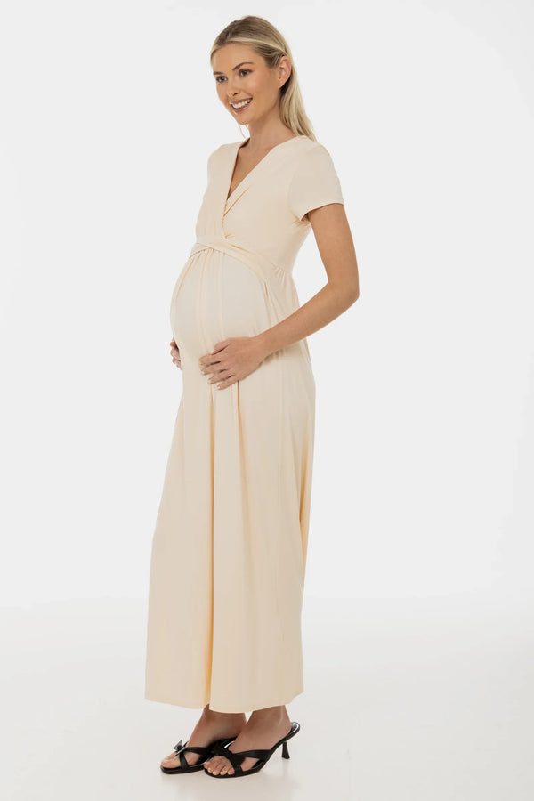 Φόρεμα εγκυμοσύνης και θηλασμού με διακοσμητική ζώνη – σαμπανί - - soonMAMA - Η σωστή προσθήκη στην κομψή και άνετη εγκυμοσύνη! - Παλτά για έγκυες