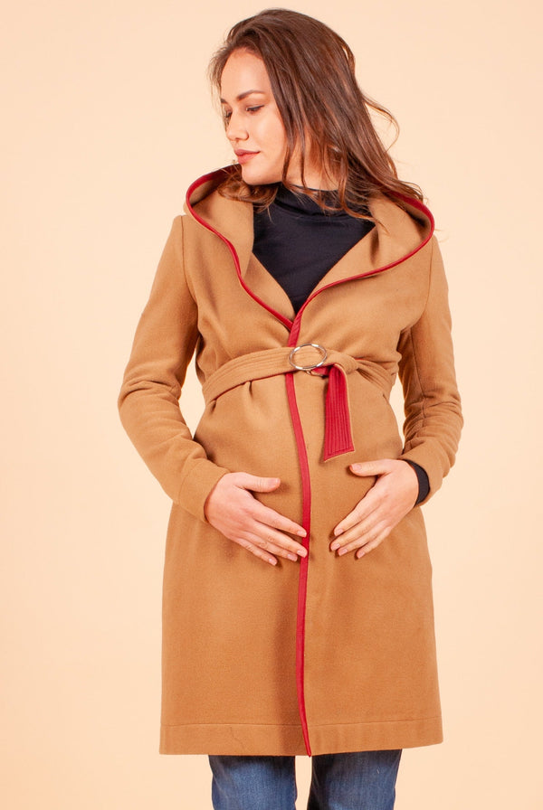 Μάλλινο παλτό εγκυμοσύνης με δερμάτινες λεπτομέρειες - Παλτό για έγκυες - soonMAMA - Η σωστή προσθήκη στην κομψή και άνετη εγκυμοσύνη! - Παλτά για έγκυες