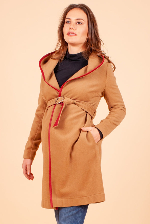 Μάλλινο παλτό εγκυμοσύνης με δερμάτινες λεπτομέρειες - Παλτό για έγκυες - soonMAMA - Η σωστή προσθήκη στην κομψή και άνετη εγκυμοσύνη! - Παλτά για έγκυες