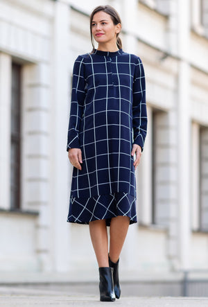 Μακριά καρό φόρεμα εγκυμοσύνης και θηλασμού - - soonMAMA - Η σωστή προσθήκη στην κομψή και άνετη εγκυμοσύνη! - Παλτά για έγκυες