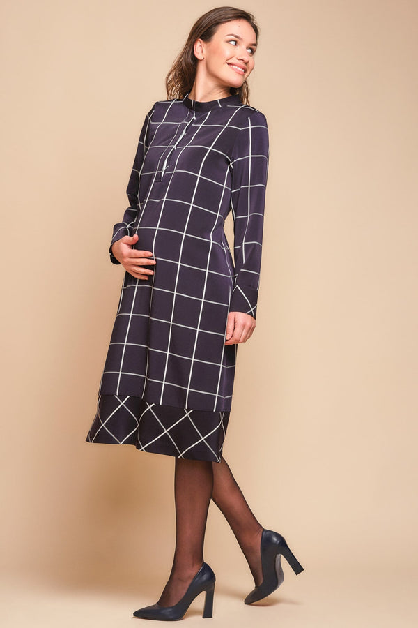 Μακριά καρό φόρεμα εγκυμοσύνης και θηλασμού - - soonMAMA - Η σωστή προσθήκη στην κομψή και άνετη εγκυμοσύνη! - Παλτά για έγκυες