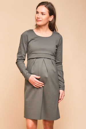 Κομψό φόρεμα εγκυμοσύνης και θηλασμού - χακί - - soonMAMA - Η σωστή προσθήκη στην κομψή και άνετη εγκυμοσύνη! - Παλτά για έγκυες