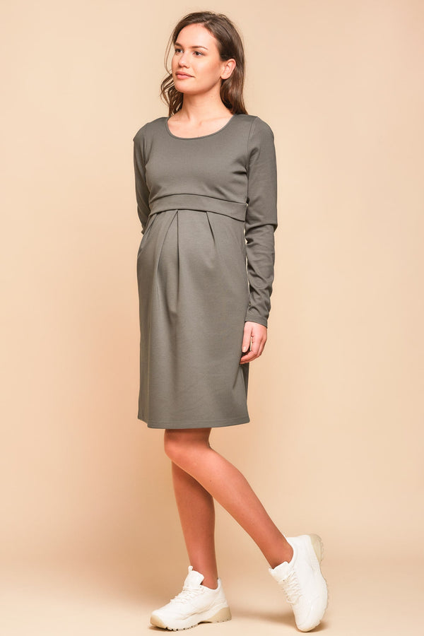 Κομψό φόρεμα εγκυμοσύνης και θηλασμού - χακί - - soonMAMA - Η σωστή προσθήκη στην κομψή και άνετη εγκυμοσύνη! - Παλτά για έγκυες