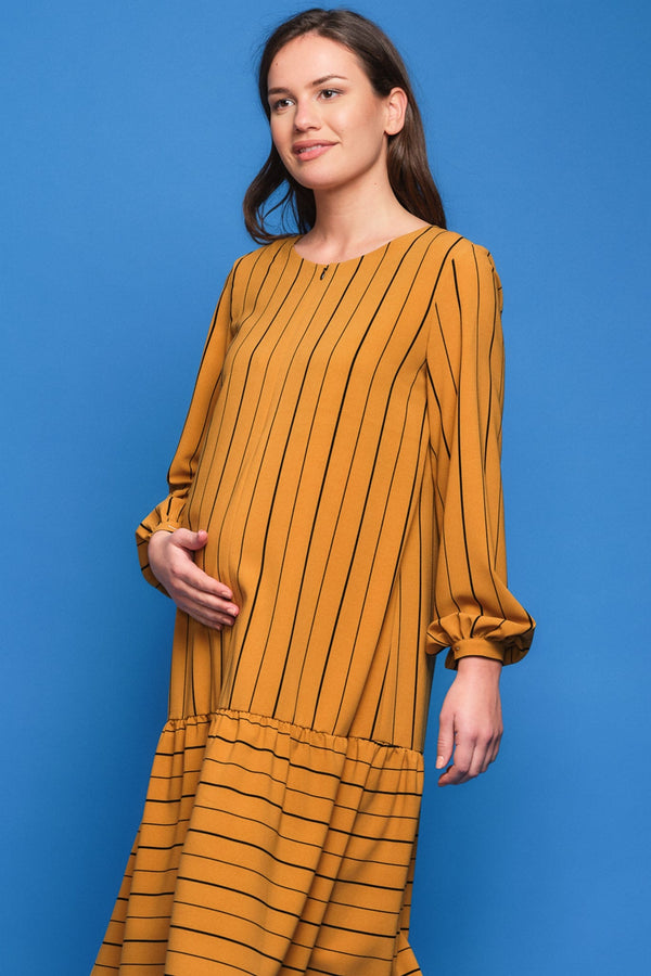 Μακρύ φόρεμα εγκυμοσύνης και θηλασμού με σχέδιο - - soonMAMA - Η σωστή προσθήκη στην κομψή και άνετη εγκυμοσύνη! - Παλτά για έγκυες